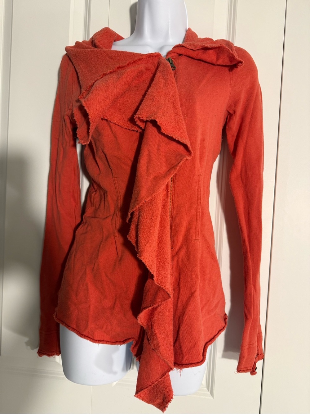 Free People Orange Ruffle-Front Hoodie - Picture 4 of 8